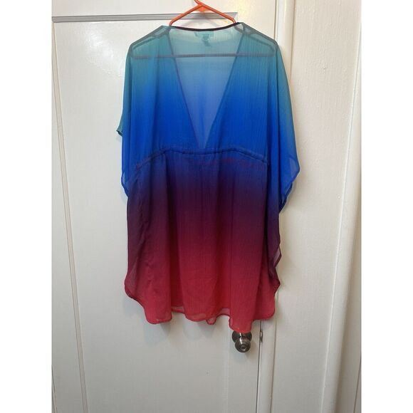 Bleu by Rod Beattie Womens Caftan Swim Cover-Up Medium Multicolor Sheer - Picture 4 of 4